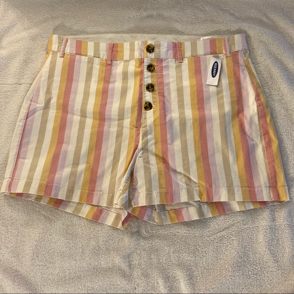 Old Navy Shorts Pastel Stripes Button Fly 4 Pocket Size 16 NWT